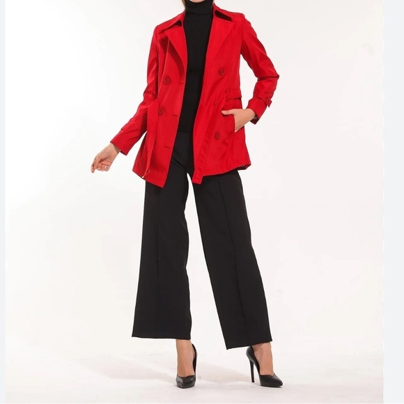Escada Jackets & Blazers - Escada Red Trench Double Breasted Peacoat Size 36